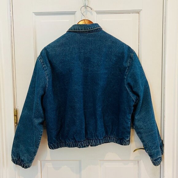 LL BEAN Insulated Flannel Lined Barn Chore Denim Harrington Jacket Coat VTG 80s - Picture 12 of 16